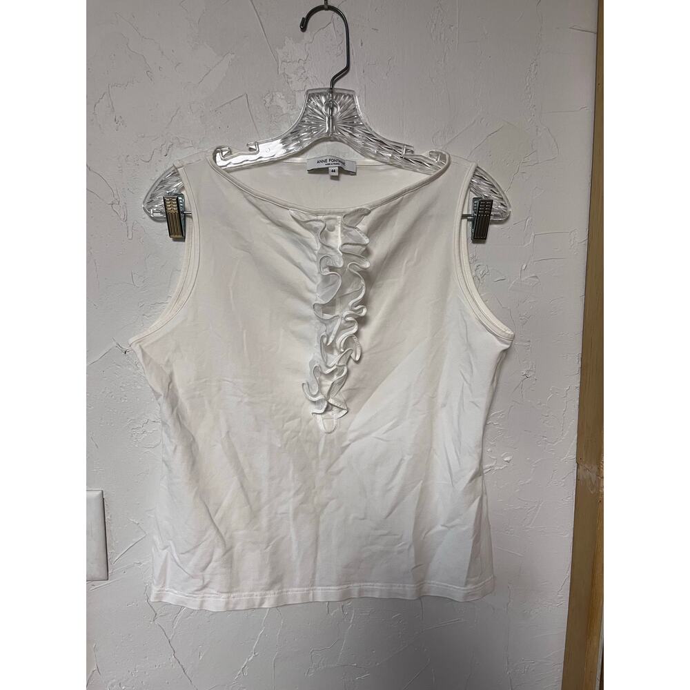 Anne Fontaine White Ruffled Sleeveless Blouse